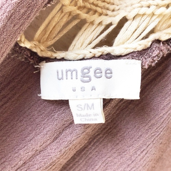 Umgee Womens Brown Crochet Lace Trim Short Sleeve Fringe Kimono Cardigan - Picture 12 of 13